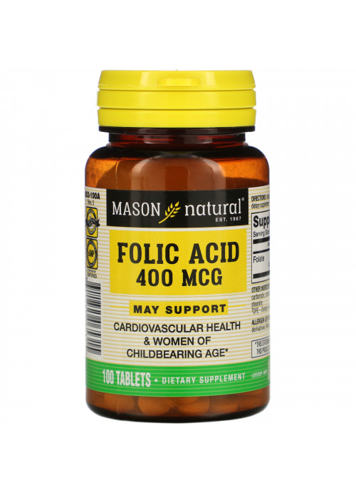 Mason Natural, Folic Acid, 400 mcg, 100 Tablets