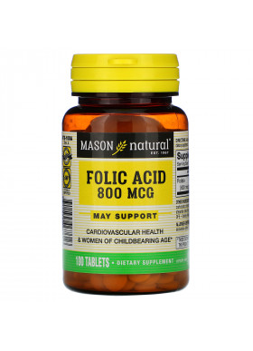 Mason Natural, Folic Acid, 800 mcg, 100 Tablets