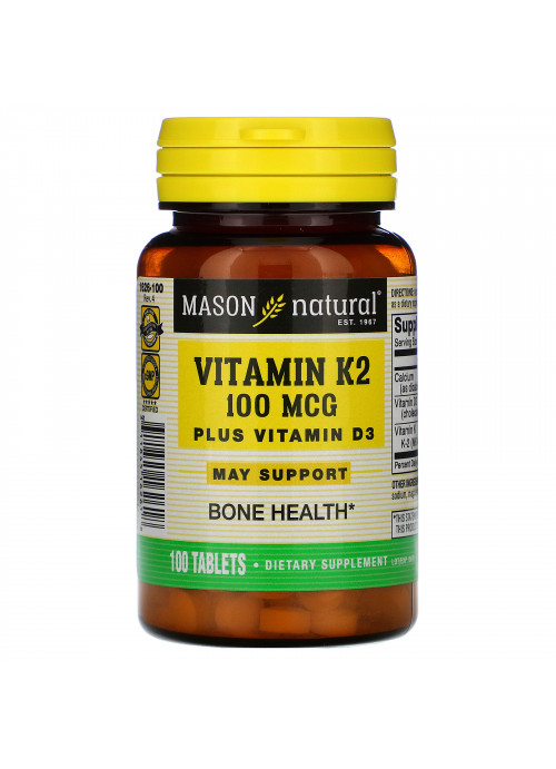 Mason Natural, Vitamin K2 Plus Vitamin D3, 100 mcg, 100 Tablets