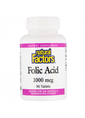 Natural Factors, Folic Acid, 1,000 mcg, 90 Tablets