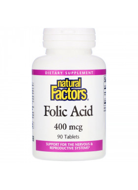 Natural Factors, Folic Acid, 400 mcg, 90 Tablets