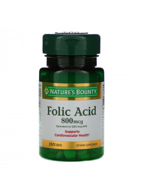 Nature's Bounty, Folic Acid, 800 mcg, 250 Tablets