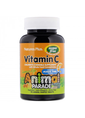 Nature's Plus, Source of Life, Animal Parade, Vitamin C, Children's Chewable Supplement, Sugar Free, Natural Orange Juice Flavor, 90 Animal-Shaped Tablets