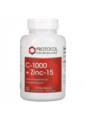 Protocol for Life Balance, C-1000 + Zinc-15, 120 Veg Capsules