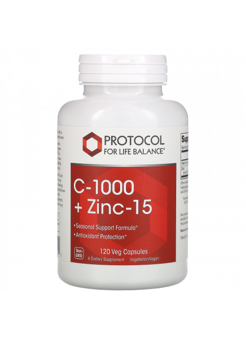 Protocol for Life Balance, C-1000 + Zinc-15, 120 Veg Capsules