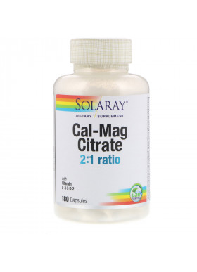 Solaray, Cal-Mag Citrate 2:1 Ratio, 180 Capsules