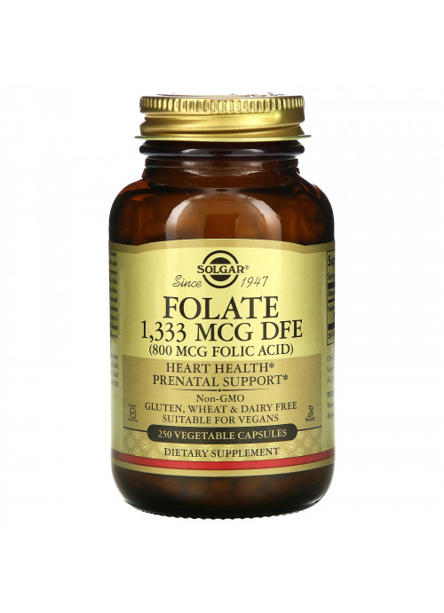 Solgar, Folate, 800 mcg, 250 Vegetable Capsules