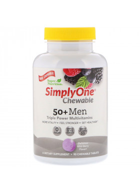 Super Nutrition, SimplyOne, 50+ Men Triple Power Multivitamin, Wild-Berry Flavor, 90 Chewable Tablets