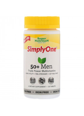 Super Nutrition, SimplyOne, 50+ Men, Triple Power Multivitamins, Iron Free, 30 Tablets