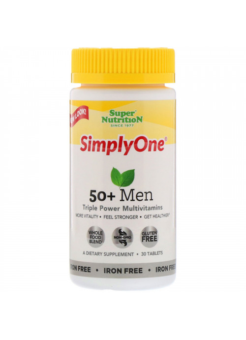 Super Nutrition, SimplyOne, 50+ Men, Triple Power Multivitamins, Iron Free, 30 Tablets