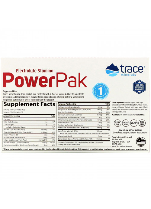 Trace Minerals Research, Electrolyte Stamina PowerPak, Raspberry, 30 Packets, 0.18 oz (5.1 g) Each