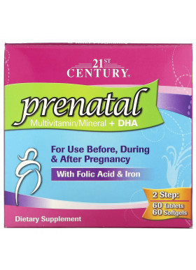 21st Century, Prenatal Multivitamin/Mineral + DHA, 2 Bottles, 60 Tablets / 60 Softgels