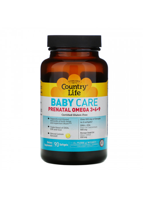 Country Life, Baby Care, Prenatal Omega 3-6-9, Natural Lemon, 90 Softgels