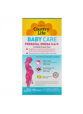 Country Life, Baby Care, Prenatal Omega 3-6-9, Natural Lemon, 90 Softgels