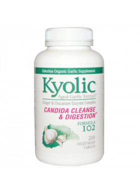 Kyolic, Aged Garlic Extract, Candida Cleanse & Digestion, Formula 102, 200 Vegetarian Tablets