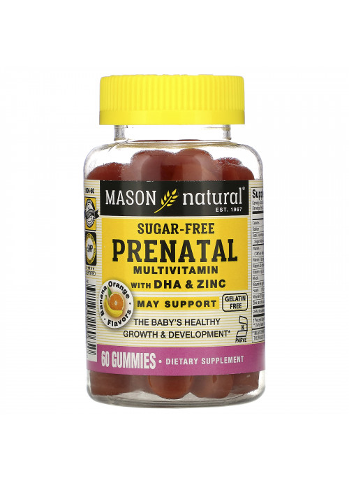 Mason Natural, Prenatal Multivitamin with DHA & Zinc, Sugar-Free, Banana Orange, 60 Gummies