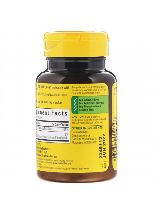 Nature Made, Folic Acid, 400 mcg, 250 Tablets