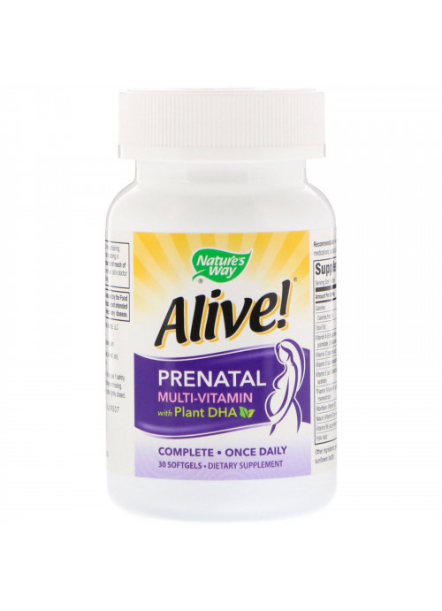 Nature's Way, Alive! Prenatal Multi-Vitamin with Plant DHA, Strawberry Flavored, 30 Softgels
