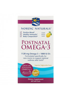 Nordic Naturals, Postnatal Omega-3, Lemon, 1,120 mg, 60 Soft Gels