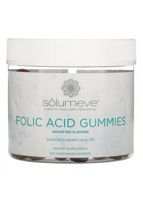 Solumeve, Folic Acid Gummies, Gelatin Free, Assorted Flavors, 100 Vegetarian Gummies