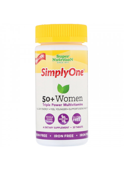 Super Nutrition, SimplyOne, 50+ Women, Triple Power Multivitamins, Iron Free, 30 Tablets