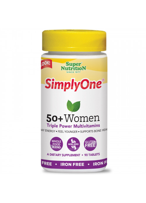 Super Nutrition, SimplyOne, 50+ Women Triple Power Multivitamins, Iron Free, 90 Tablets