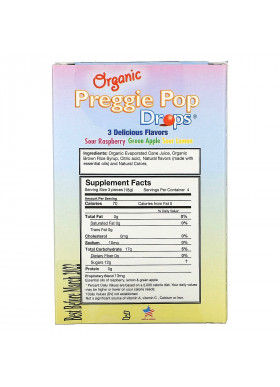 Three Lollies, Organic Preggie Pop Drops, Sour Raspberry, Sour Lemon and Green Apple, 12 Lozenges