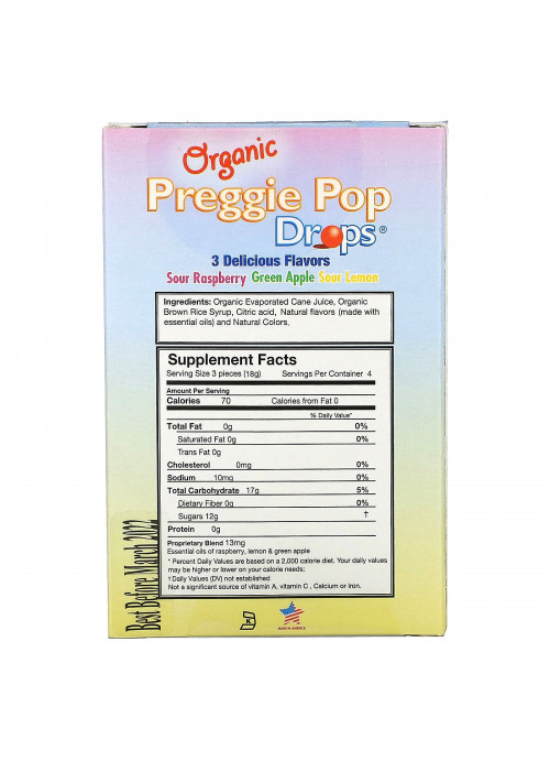 Three Lollies, Organic Preggie Pop Drops, Sour Raspberry, Sour Lemon and Green Apple, 12 Lozenges