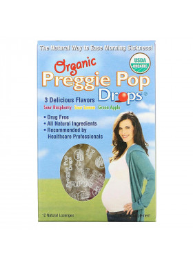 Three Lollies, Organic Preggie Pop Drops, Sour Raspberry, Sour Lemon and Green Apple, 12 Lozenges