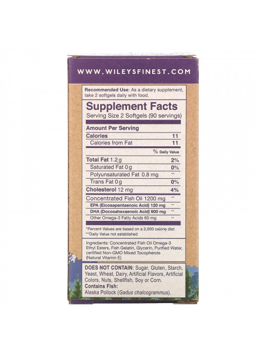 Wiley's Finest, Wild Alaskan Fish Oil, Prenatal DHA, 600 mg, 180 Fish Softgels