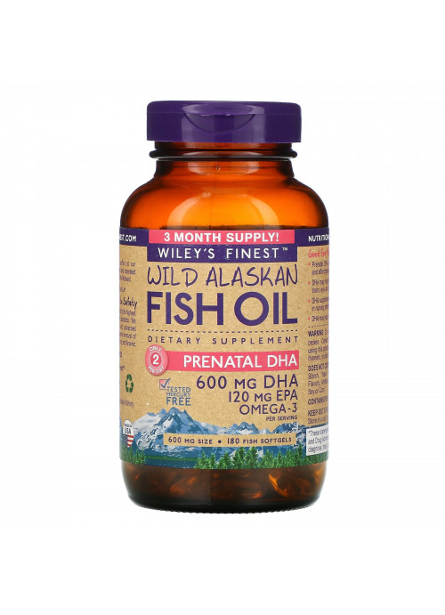Wiley's Finest, Wild Alaskan Fish Oil, Prenatal DHA, 600 mg, 180 Fish Softgels