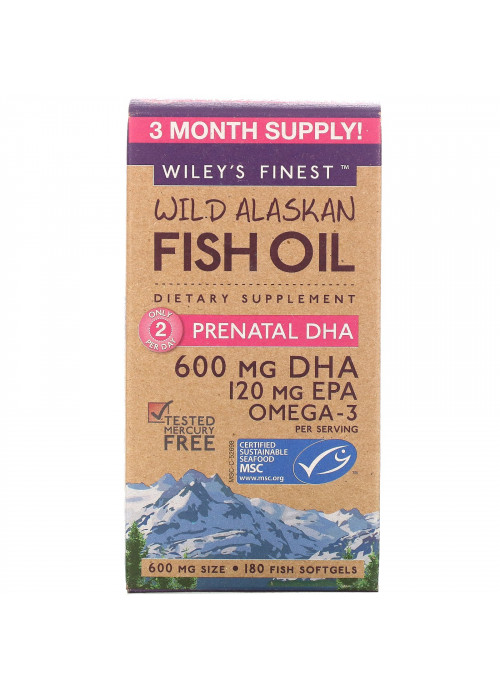Wiley's Finest, Wild Alaskan Fish Oil, Prenatal DHA, 600 mg, 180 Fish Softgels