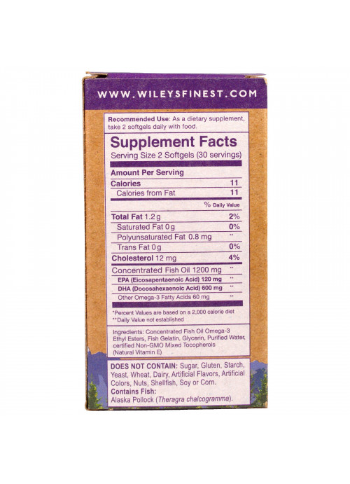 Wiley's Finest, Wild Alaskan Fish Oil, Prenatal DHA, 600 mg, 60 Fish Softgels