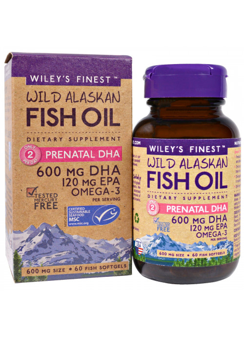 Wiley's Finest, Wild Alaskan Fish Oil, Prenatal DHA, 600 mg, 60 Fish Softgels